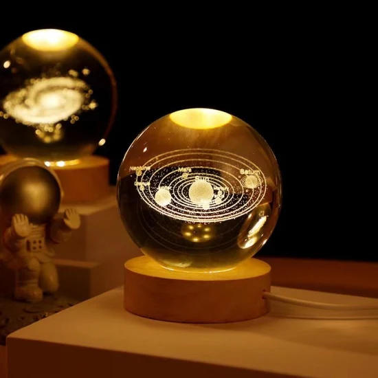 3D leuchtendes Sonnensystem, geschnitzte LED-Kristallkugel mit abnehmbarer Kugel